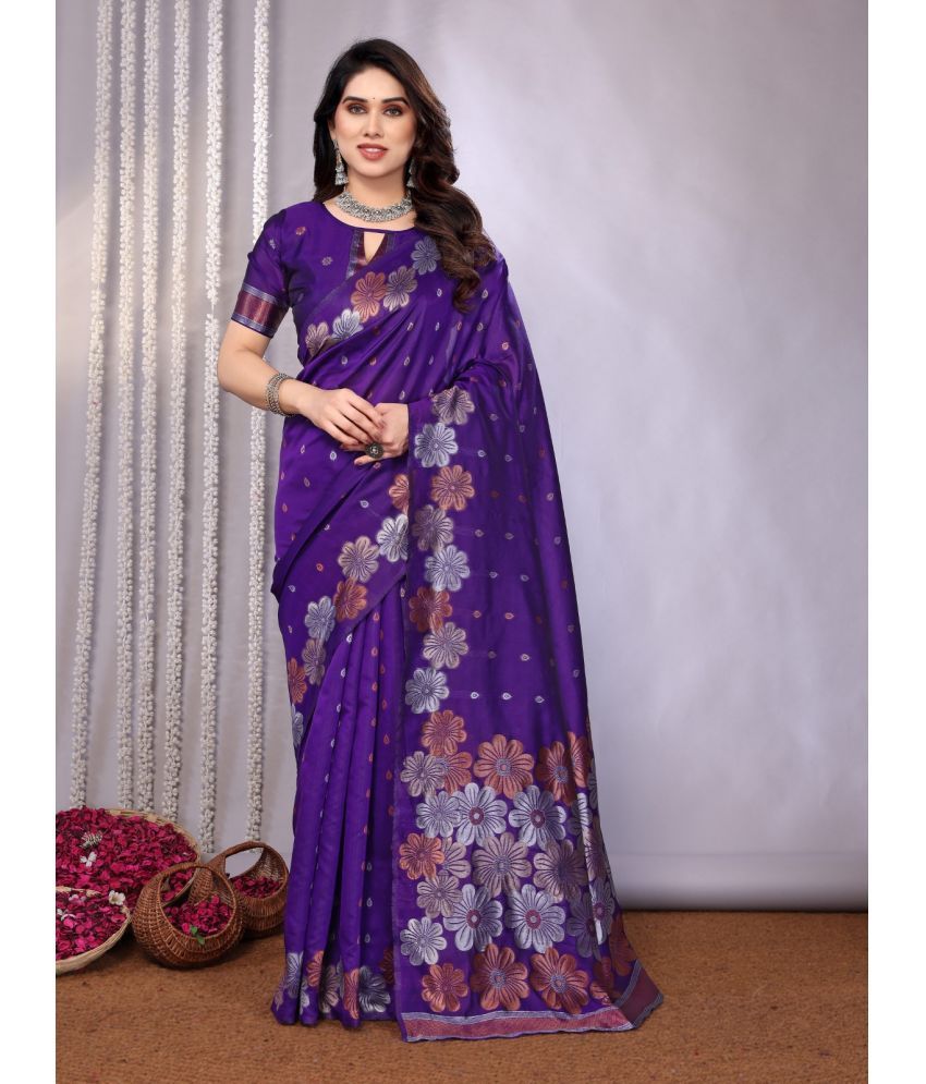     			SARIK  FASHION Banarasi Silk Woven Saree With Blouse Piece ( Purple , Pack of 1 )