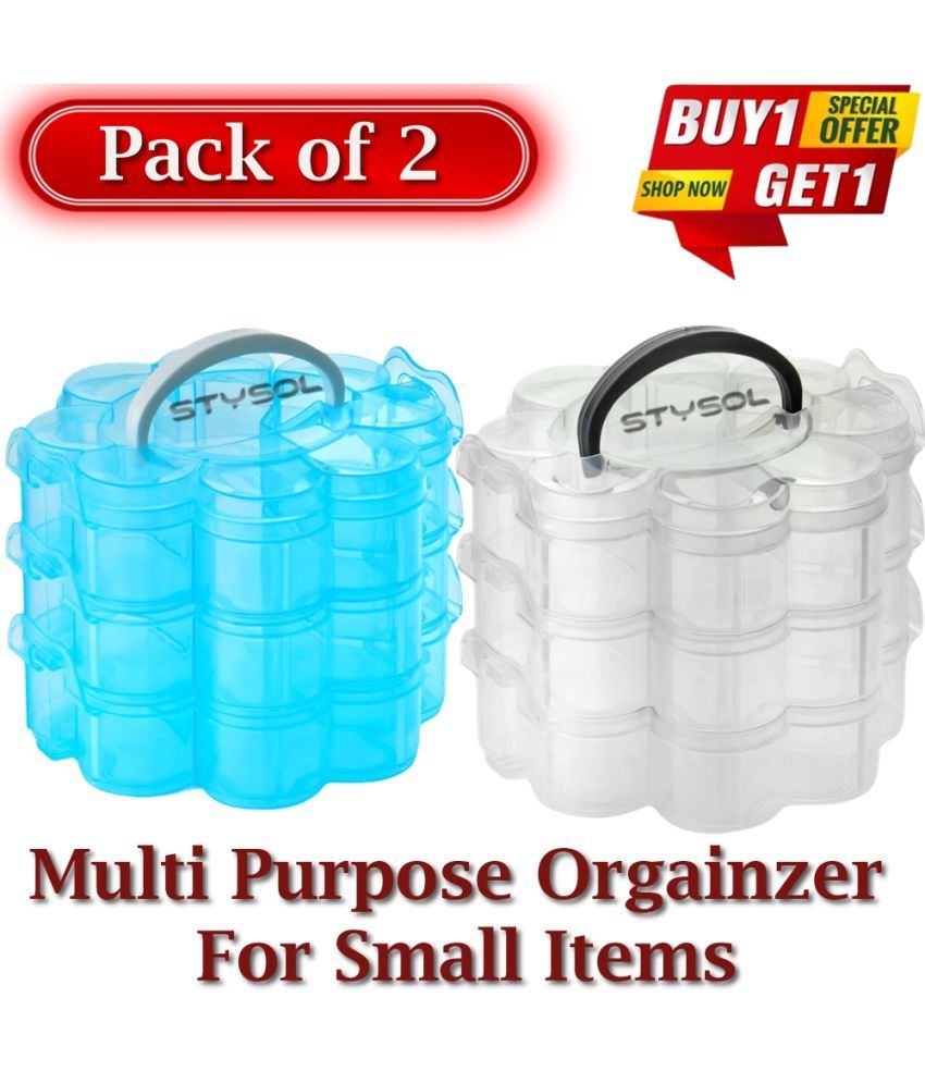     			Stysol (Pack Of 2) Small Item Organizer Storage Boxs Clear Plastic Organizer Box Storage Container Jewelry Box with Adjustable Dividers for Beads Art DIY Crafts Jewelry Fishing Tackles