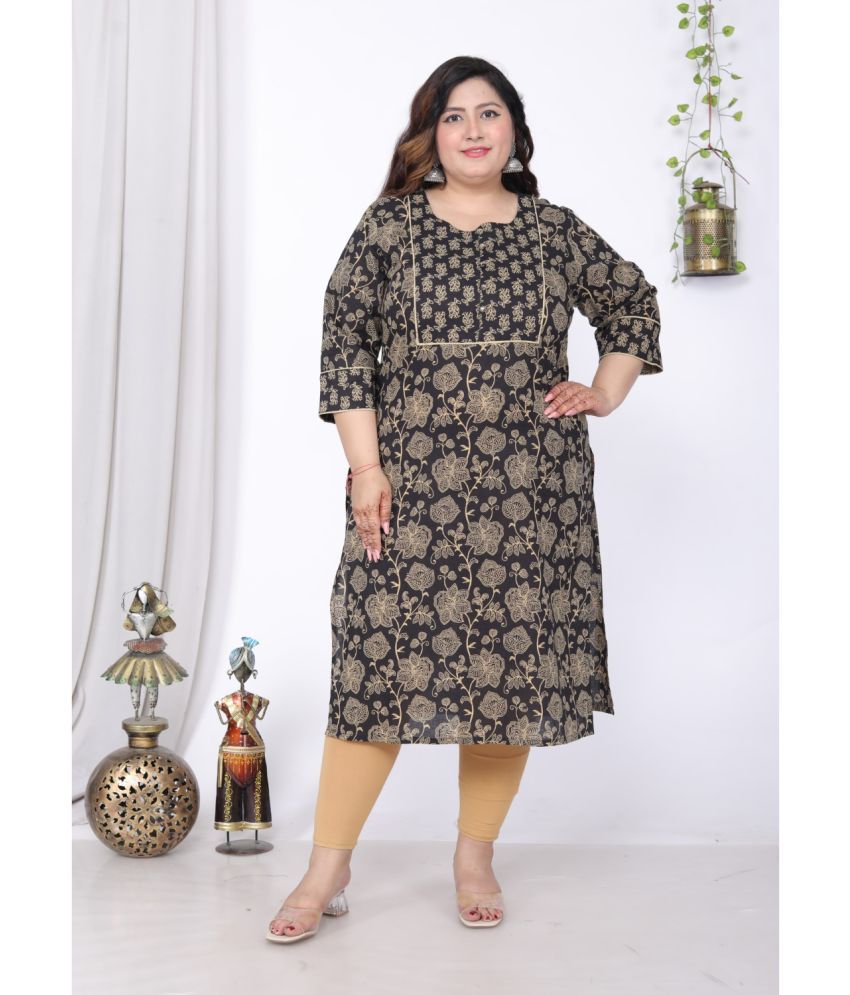     			Swasti Pack of 1 Cotton Printed Straight Women's Kurti - ( Black )