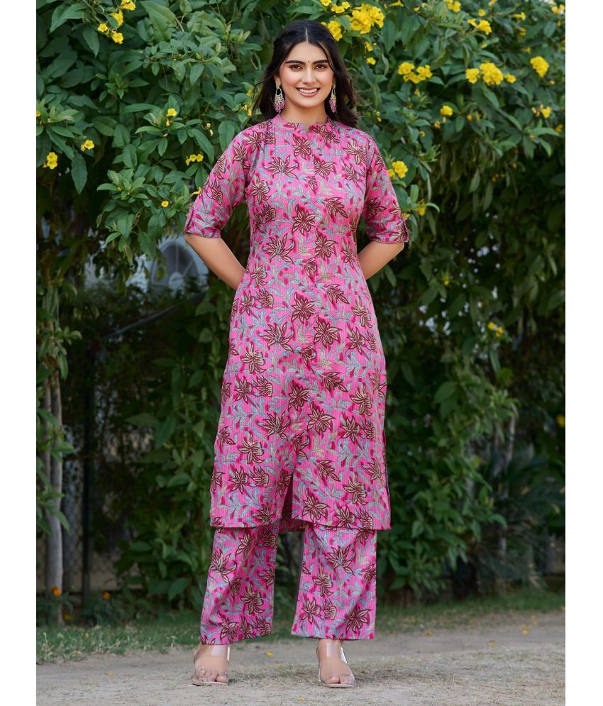     			YAGNIK FASHION Cotton Blend Printed Kurti With Palazzo Women's Stitched Salwar Suit - Pink ( Pack of 1 )