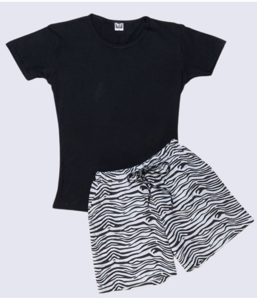     			powermerc Pack of 1 Girls Cotton T-shirt & Shorts ( Black & White )