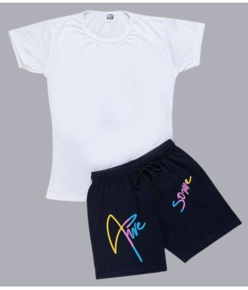     			powermerc Pack of 1 Girls Cotton T-shirt & Shorts ( White & Blue )