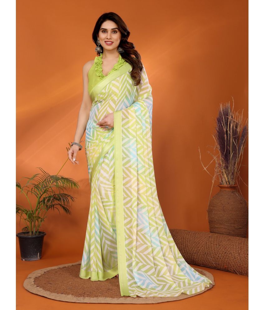     			BLEESBURY Chiffon Printed Saree With Blouse Piece ( Lime Green , Pack of 1 )