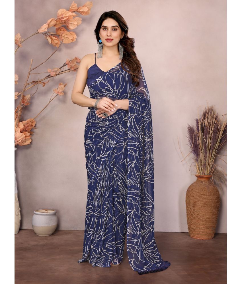     			BLEESBURY Georgette Printed Saree With Blouse Piece ( Blue , Pack of 1 )