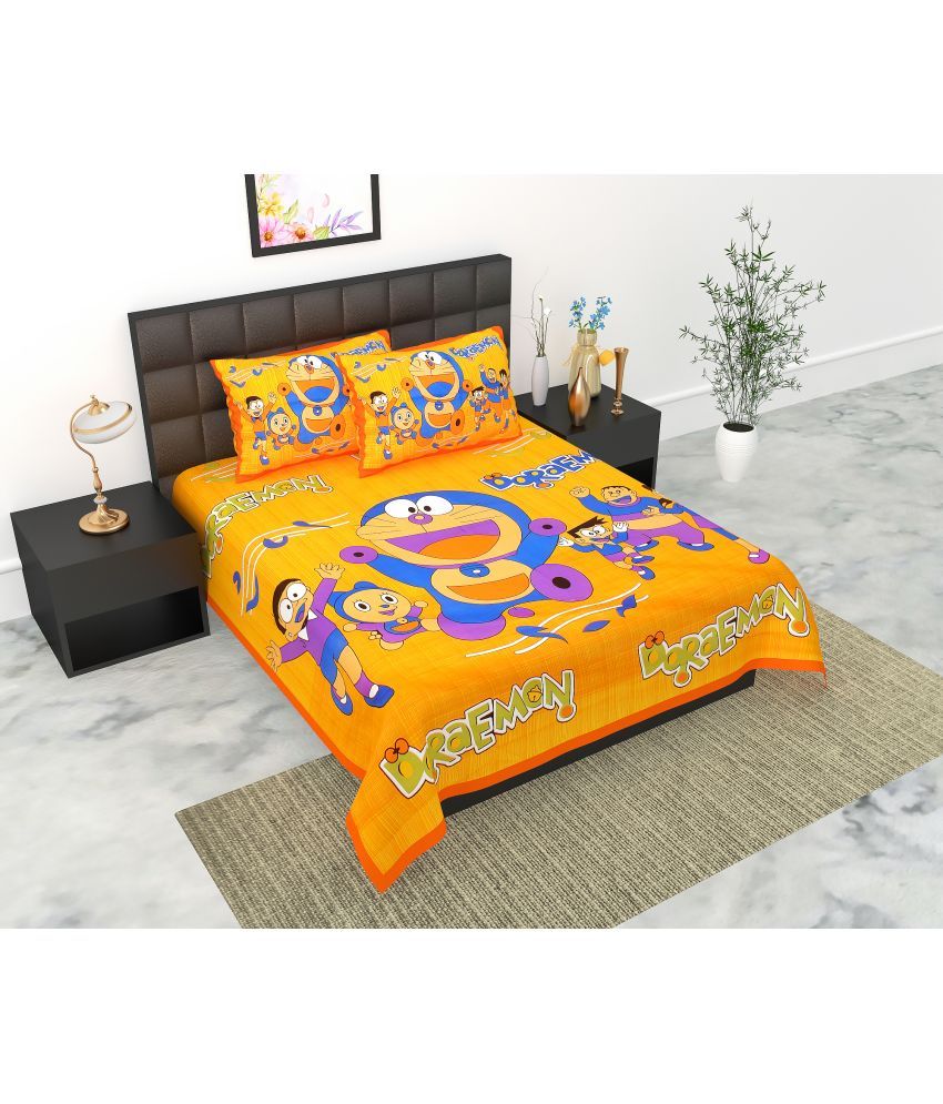     			E Elma Cotton 1 Double Bedsheet with 2 Pillow Covers ( Orange )