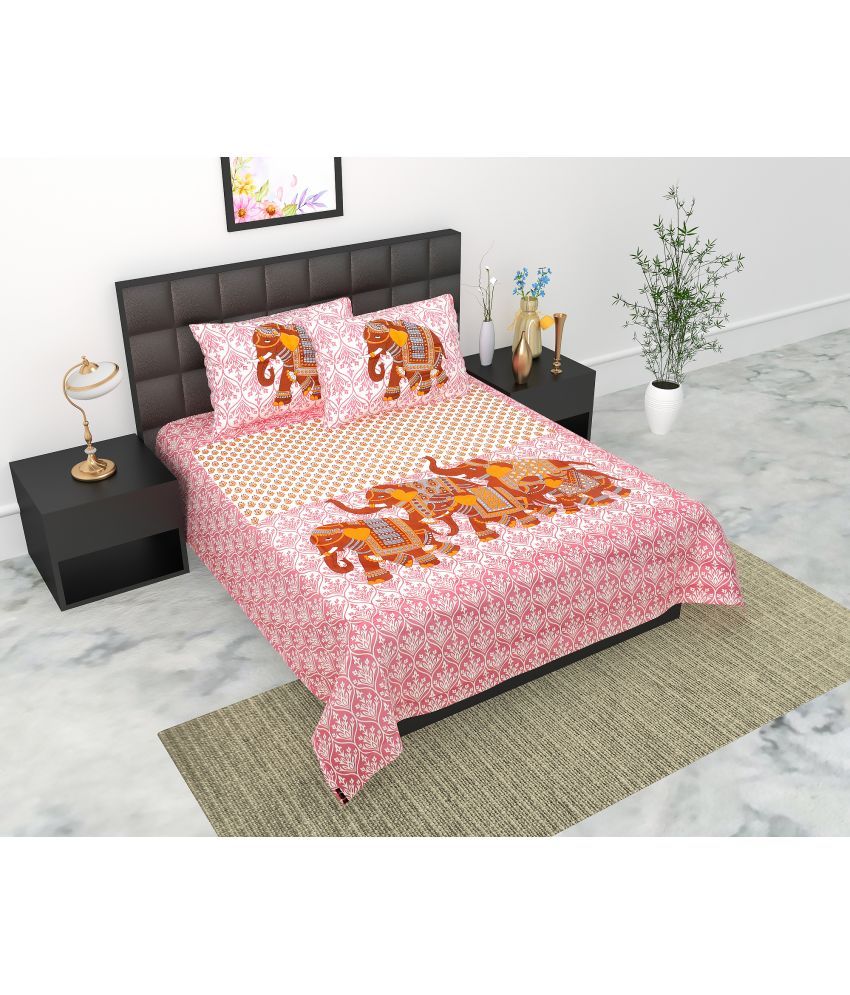     			E Elma Cotton 1 Double Bedsheet with 2 Pillow Covers ( Pink )