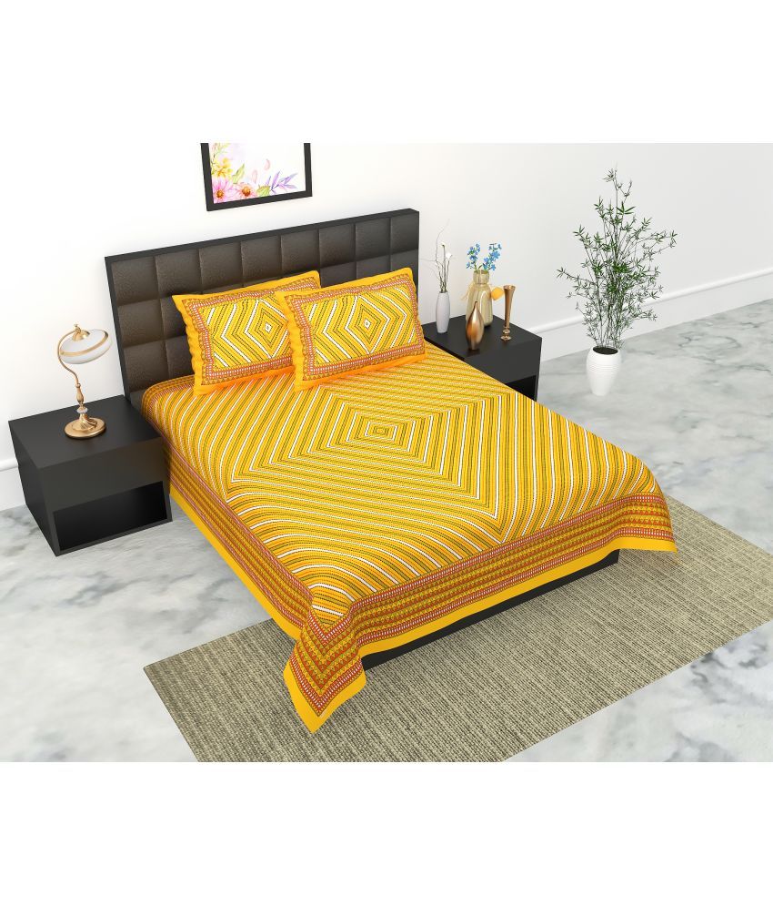     			E Elma Cotton 1 Double Bedsheet with 2 Pillow Covers ( Yellow )