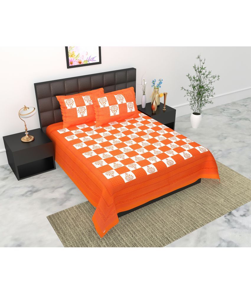     			E Elma Cotton 1 Double Bedsheet with 2 Pillow Covers ( Orange )