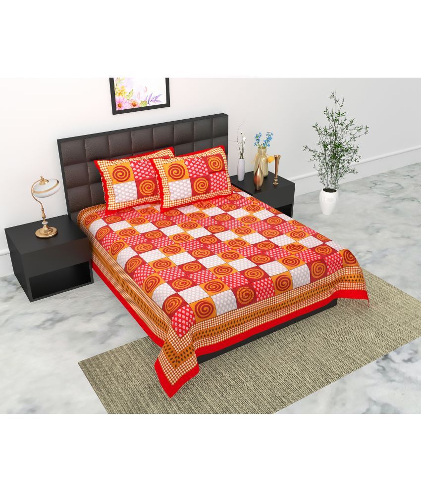     			E Elma Cotton 1 Double Bedsheet with 2 Pillow Covers ( Red )