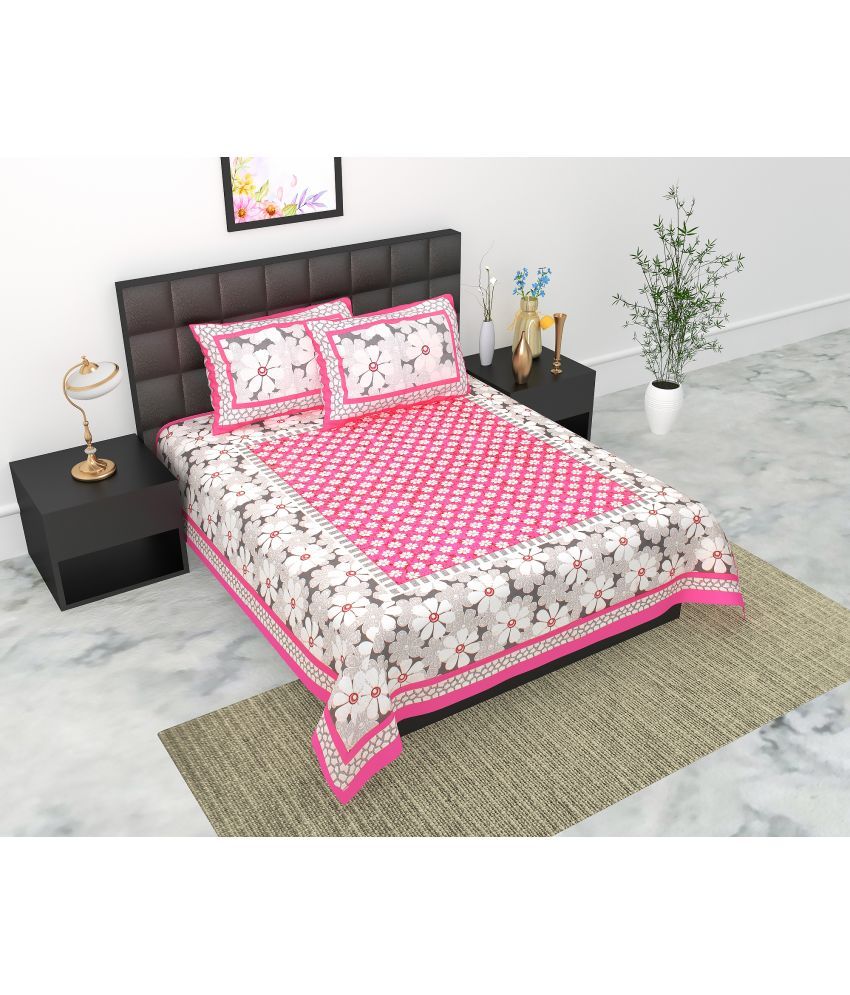     			E Elma Cotton 1 Double Bedsheet with 2 Pillow Covers ( Pink )