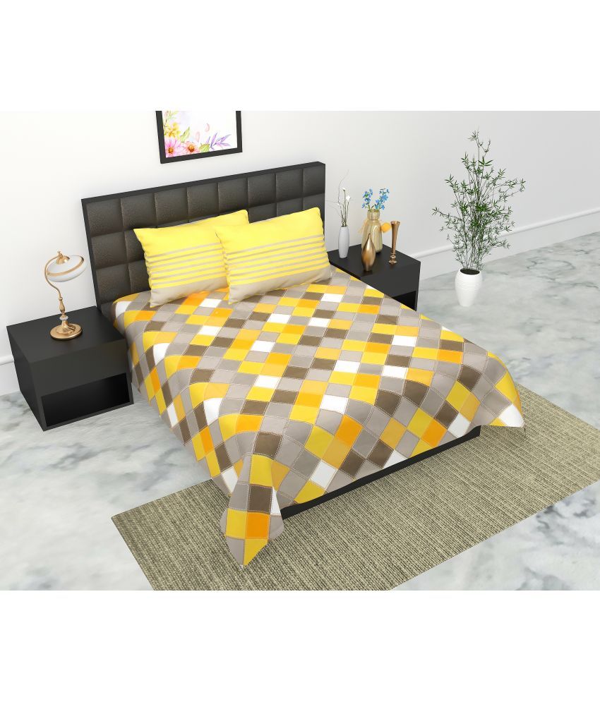     			E Elma Cotton 1 Double Bedsheet with 2 Pillow Covers ( Yellow )