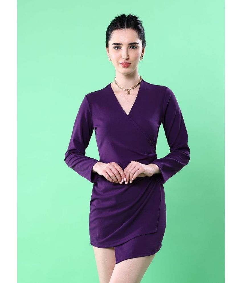     			Freehand Elastane Solid Midi Women's Wrap Dress - Purple ( Pack of 1 )