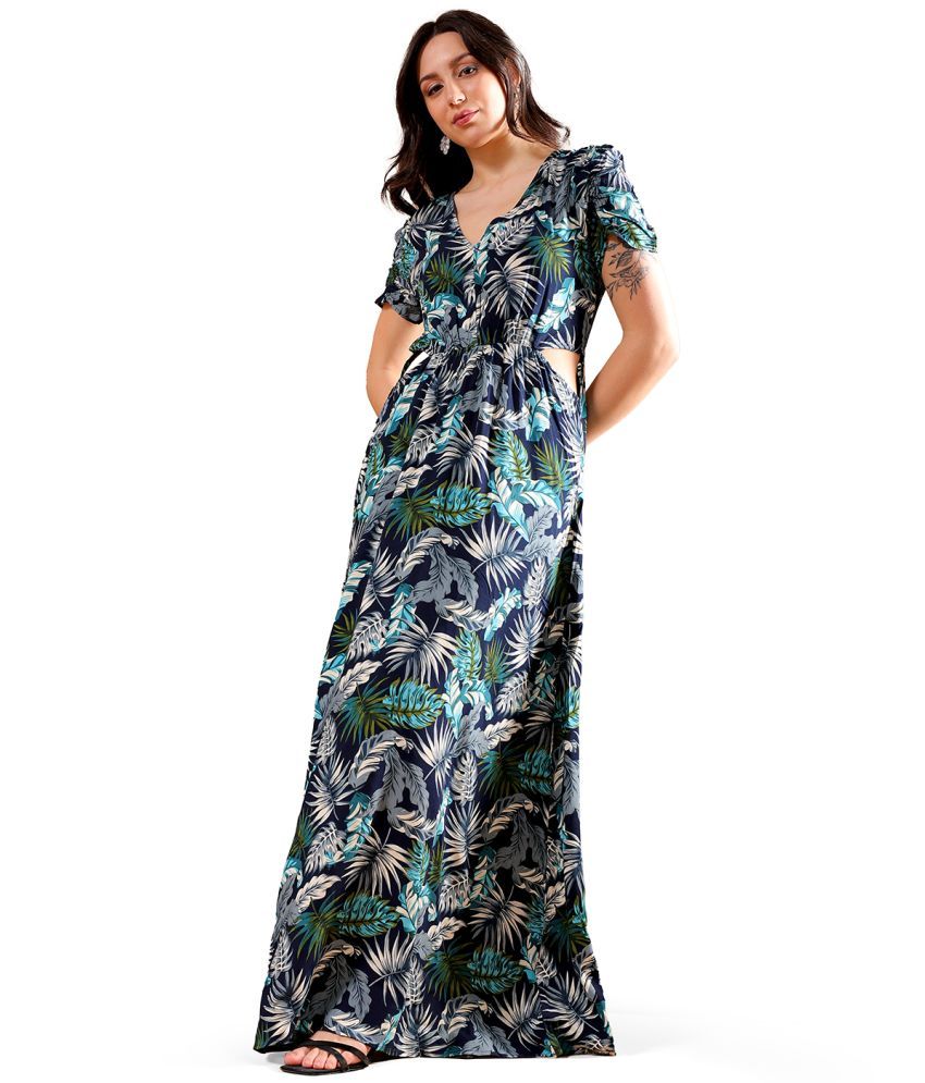     			Freehand Viscose Printed Full Length Women's Cut Out Dress - Multicolor ( Pack of 1 )