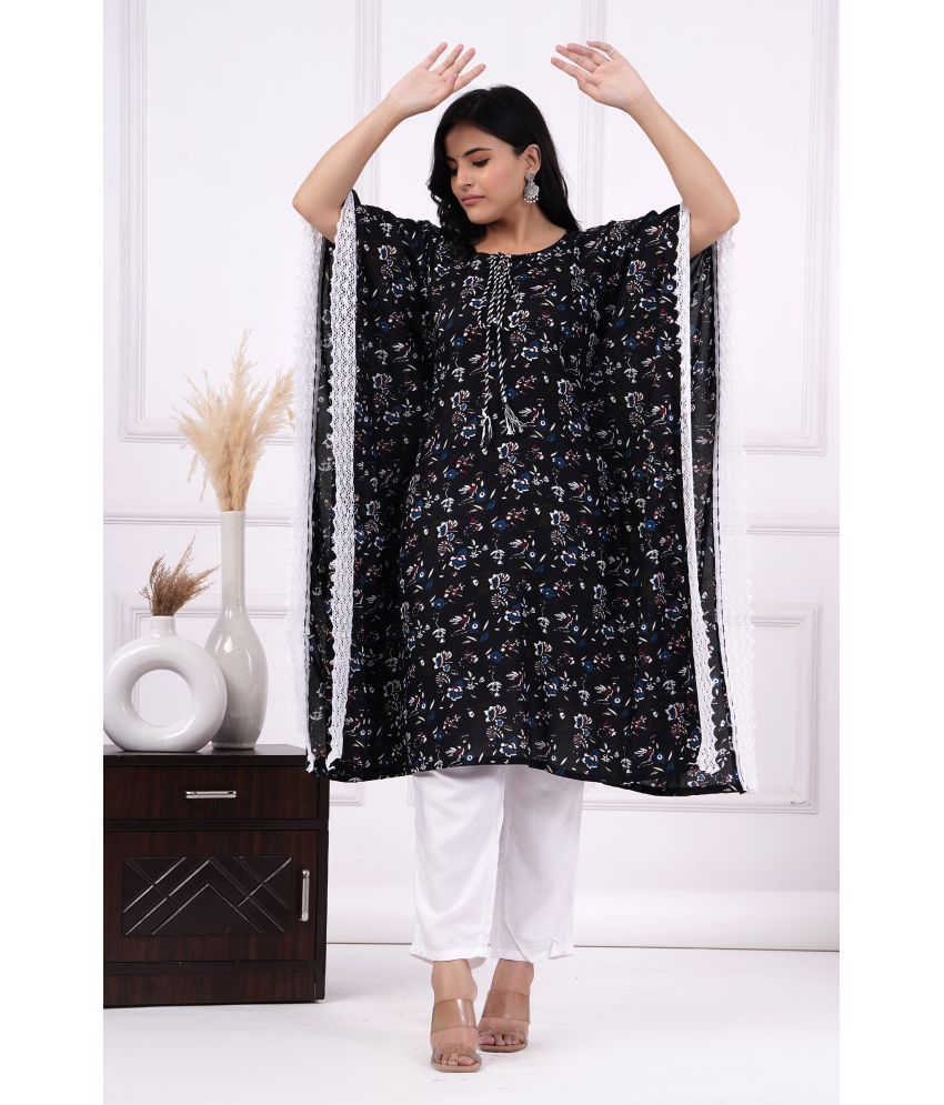     			HF WORD Pack of 1 Cotton Printed Kaftan Women's Kurti - ( Black )