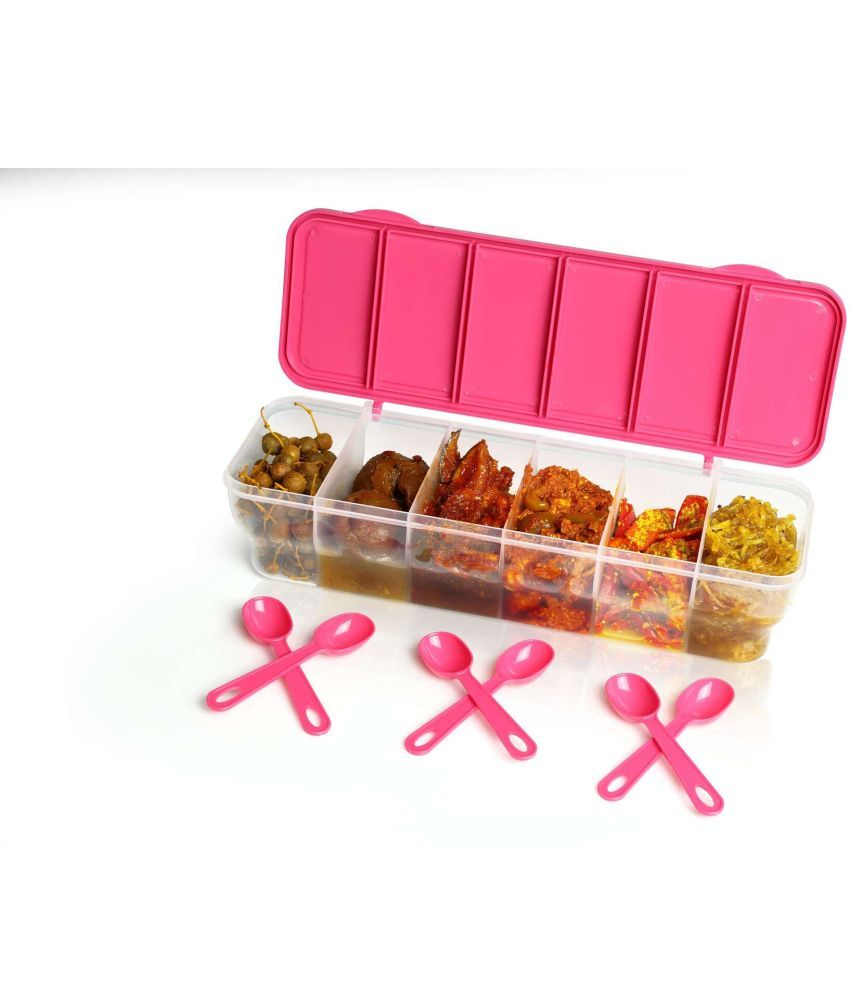     			MAGICSPOON 6 Section Container Plastic Pink Spice Container ( Set of 1 )