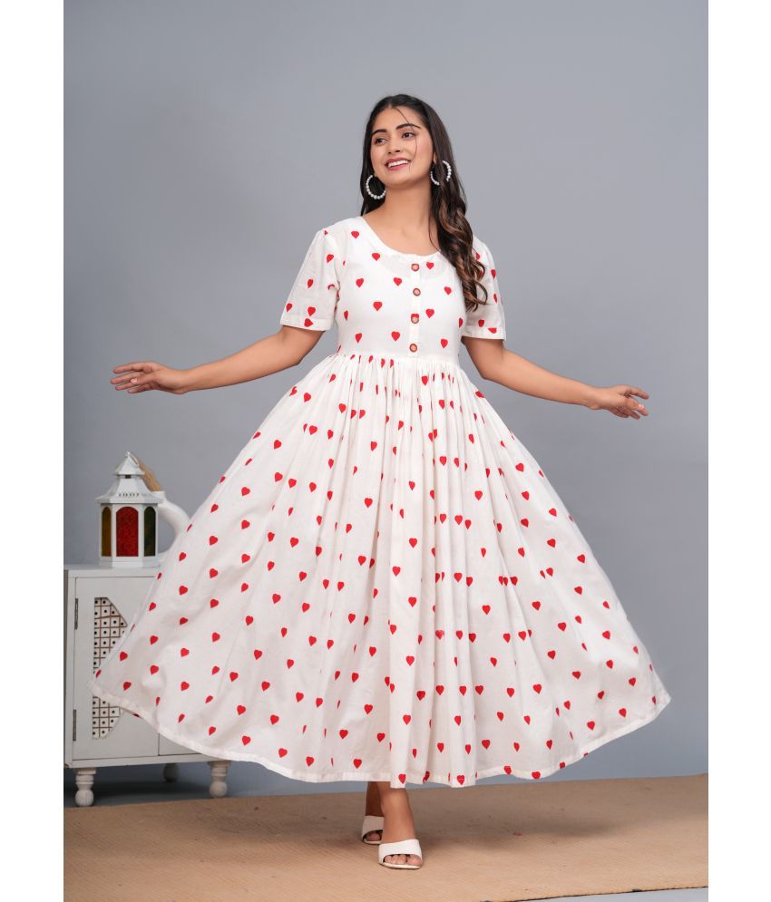     			NUPITAL Pack of 1 Rayon Printed Anarkali Women's Kurti - ( White )