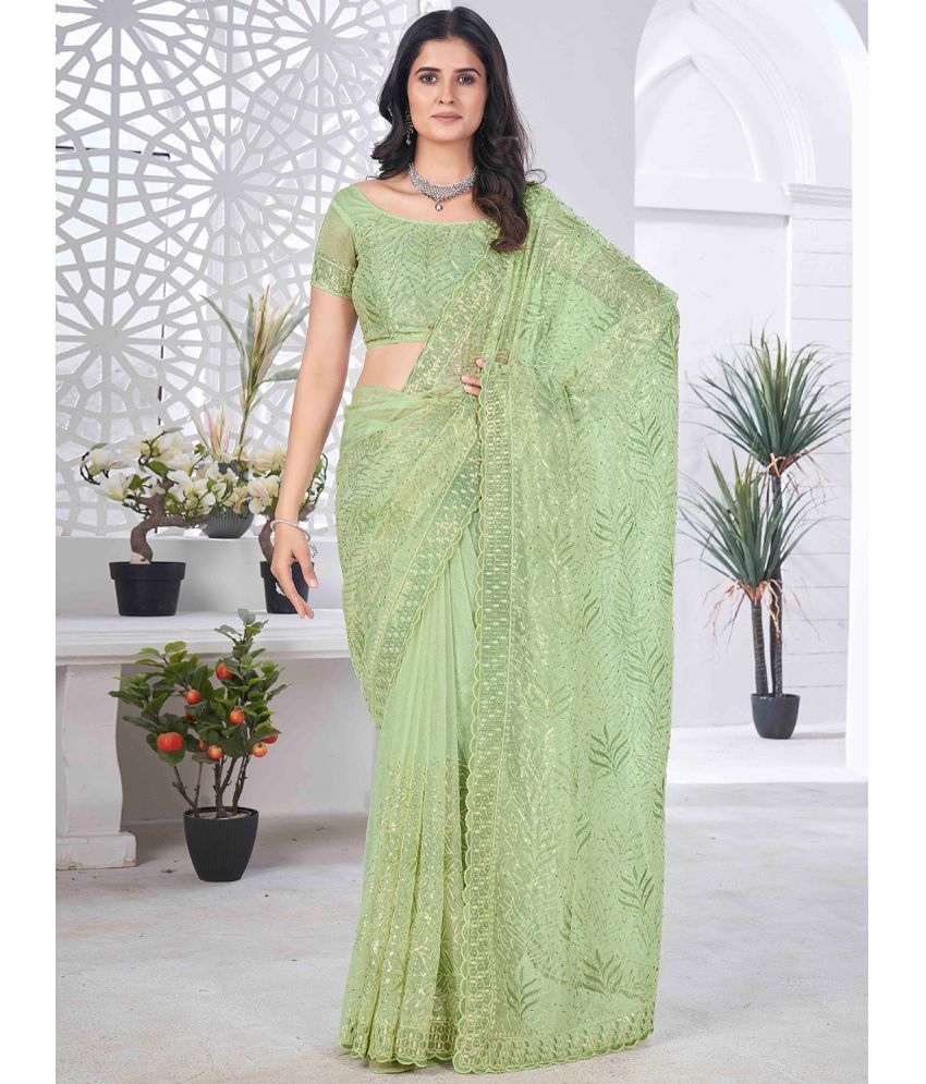     			Nayanthara Trends Net Embroidered Saree With Blouse Piece ( Green , Pack of 1 )