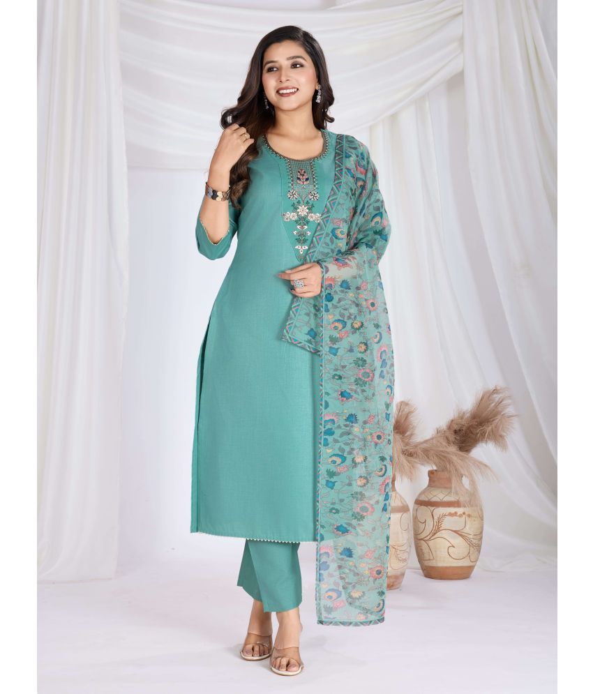     			RAS RANI Cotton Blend Embroidered Kurti With Pants Women's Stitched Salwar Suit - Green ( Pack of 1 )