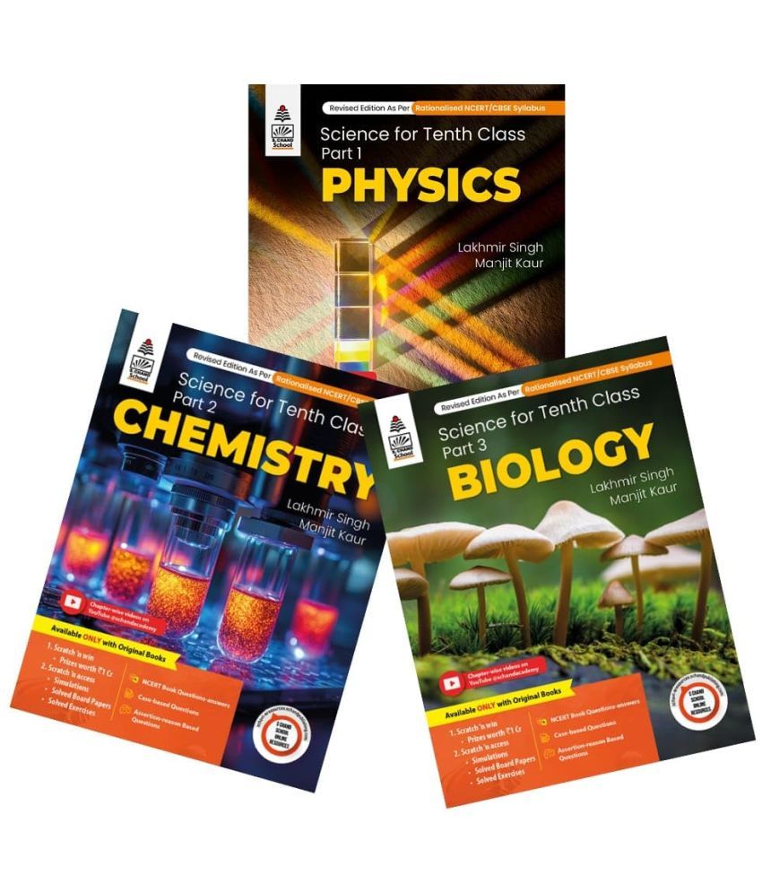     			S Chand's Lakhmir Singh Science Class 10 Part 1 Physics + Part 2 Chemistry + Part 3 Biology - Set of 3 Books (For 2025-26 Exam)