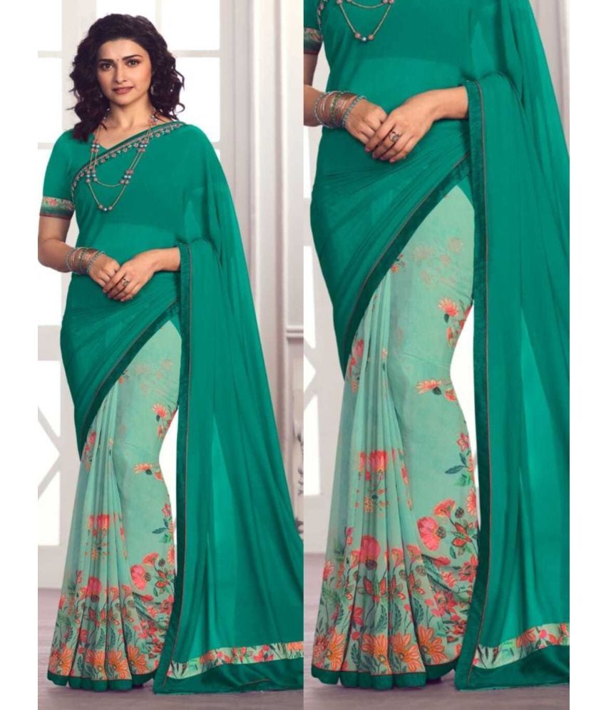     			SARIK  FASHION Georgette Printed Saree With Blouse Piece ( Light Green , Pack of 1 )