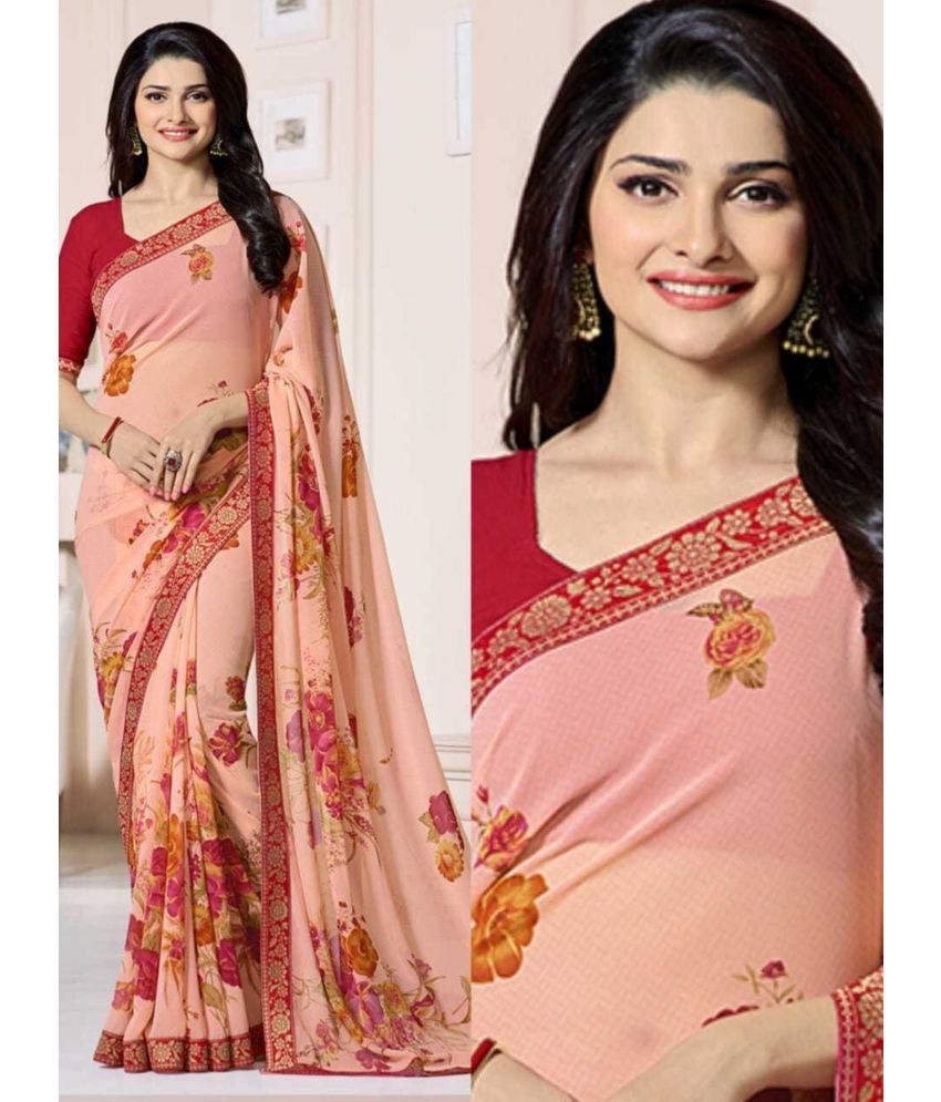     			SARIK  FASHION Georgette Printed Saree With Blouse Piece ( Orange , Pack of 1 )