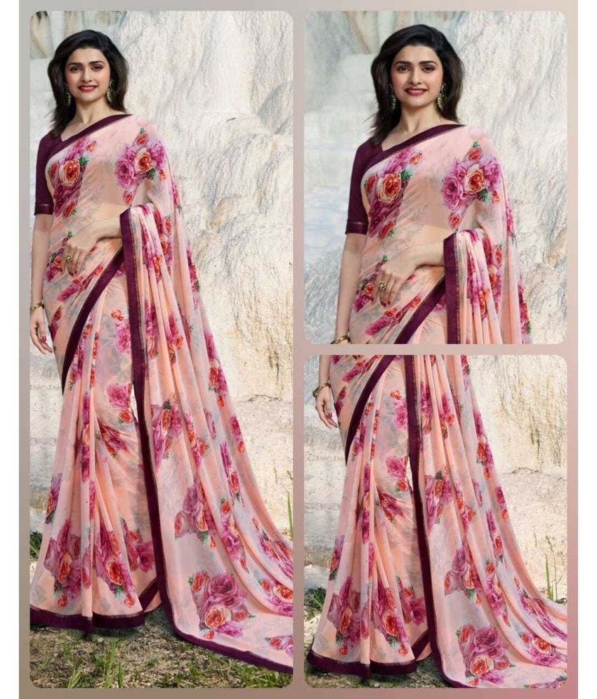     			SARIK  FASHION Georgette Printed Saree With Blouse Piece ( Pink , Pack of 1 )