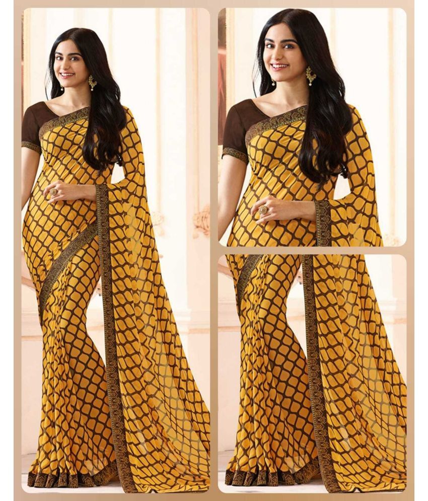     			SARIK  FASHION Georgette Printed Saree With Blouse Piece ( Yellow , Pack of 1 )