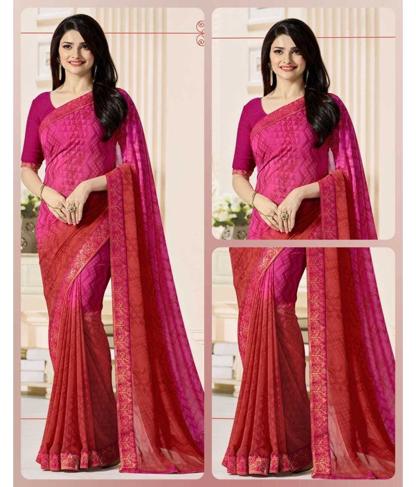     			SARIK  FASHION Georgette Printed Saree With Blouse Piece ( Pink , Pack of 1 )