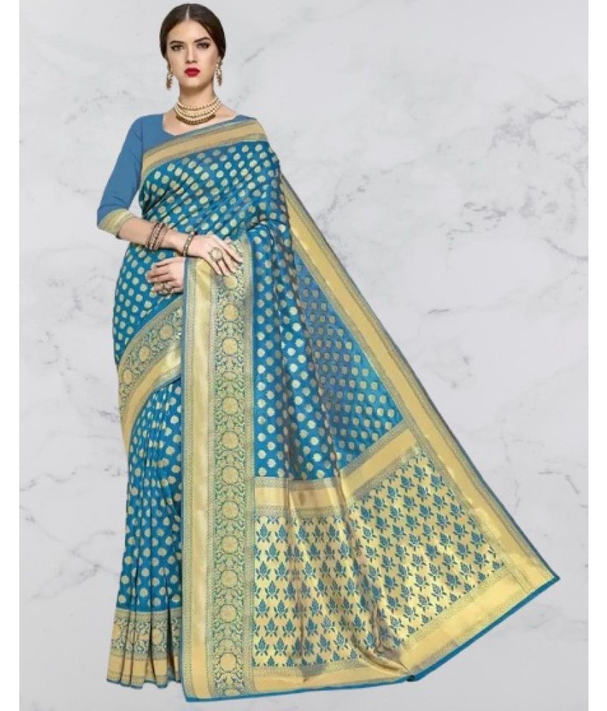     			Saadhvi Silk Woven Saree With Blouse Piece ( Light Blue , Pack of 1 )