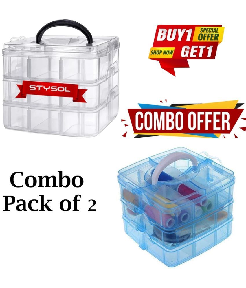     			Stysol 3 Layer 18 Grids Plastic Storage Box  Jewelry Bead Storage Box Container Organizer Case Craft Boxes Random Color (Square, White)