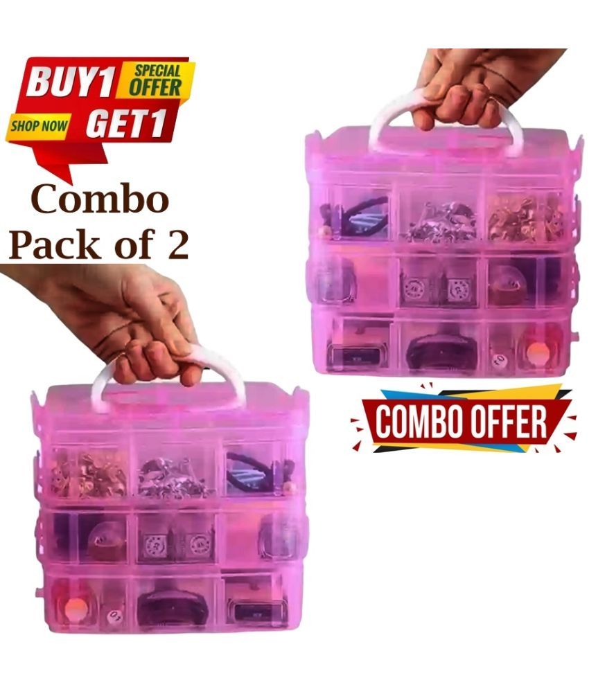     			Stysol Buy 1 Get 1 Free Combo Offer 3 Layer 18 Grids Storage Plastic Boxes  Jewelry Bead Storage Box Container Organizer Case Craft Boxes Random Color (Square, White)