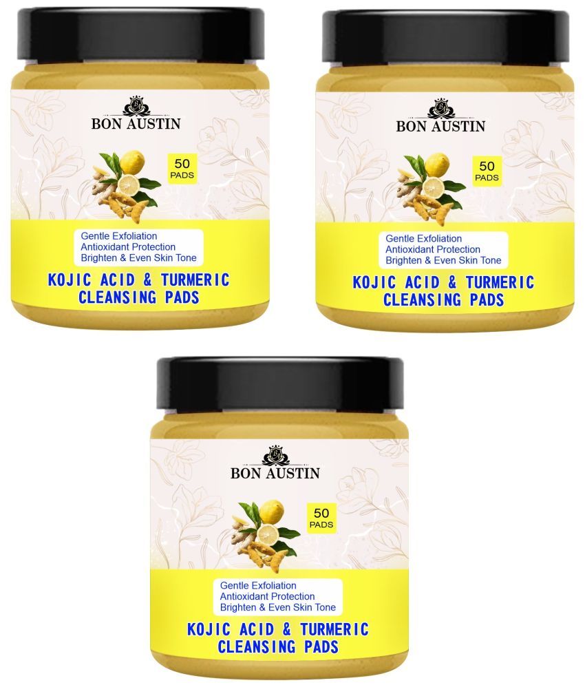     			Turmeric & Kojic Acid Face Cleansing Pads with Vitamin C, Retinol & Chamomile Hydrolate 50 Pcs Pack of 3