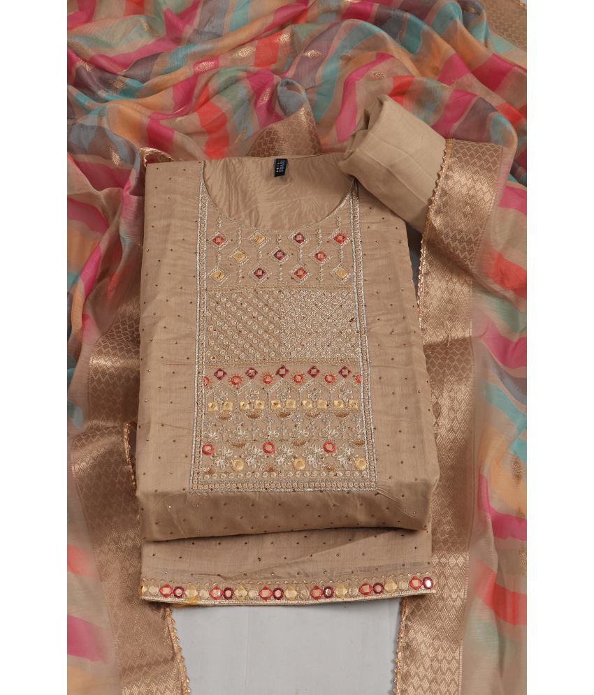     			tavas Unstitched Chanderi Embroidered Dress Material - Brown ( Pack of 1 )