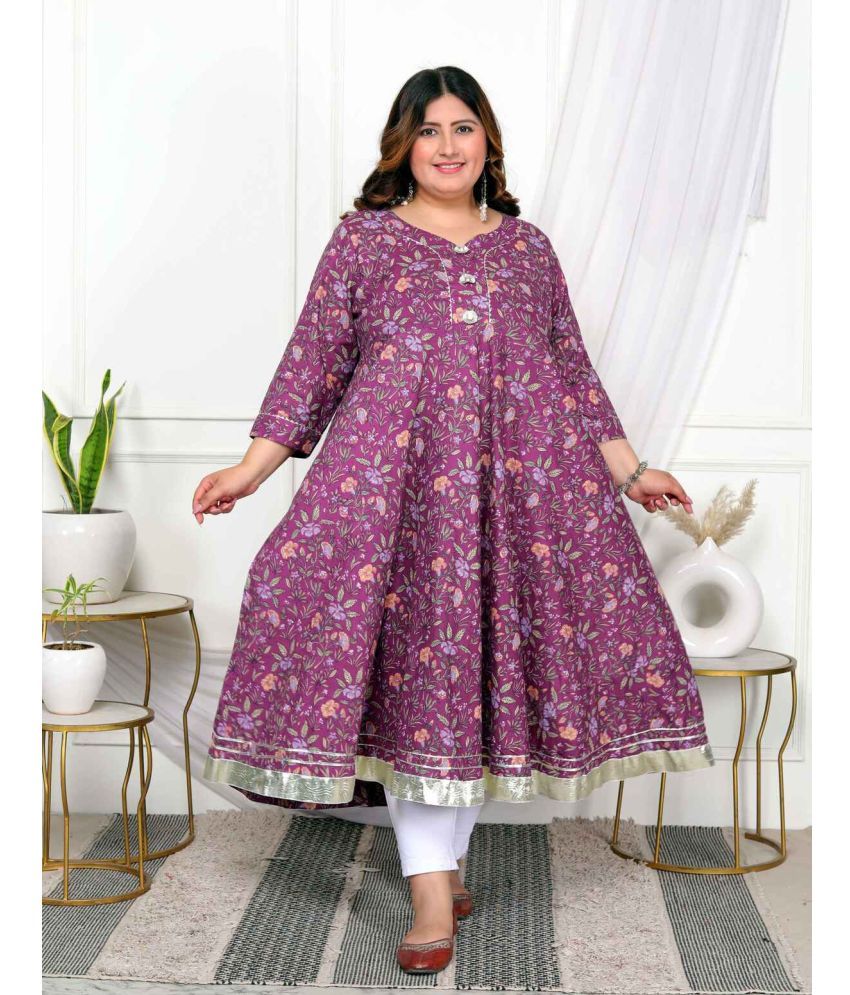     			Angiya Pack of 1 Cotton Printed Anarkali Women's Kurti - ( Purple )