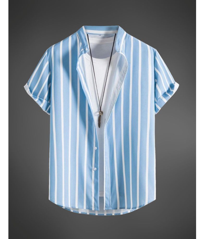     			BEAUE Poly Cotton Regular Fit Striped Half Sleeves Men's Casual Shirt - Aqua Blue ( Pack of 1 )