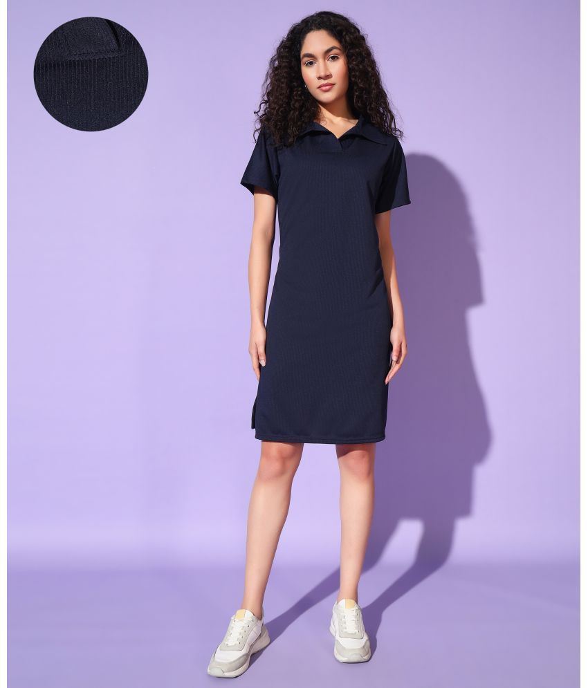     			Christy World Lycra Solid Knee Length Women's T-shirt Dress - Dark Blue ( Pack of 1 )