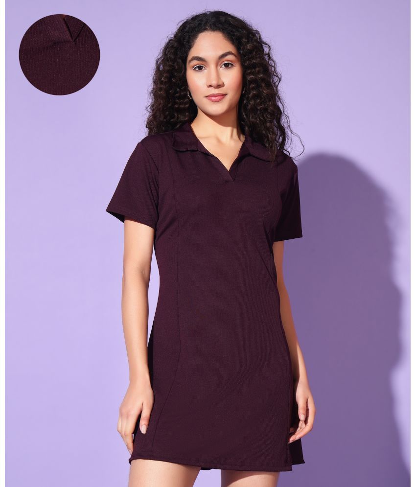     			Christy World Lycra Solid Knee Length Women's T-shirt Dress - Maroon ( Pack of 1 )