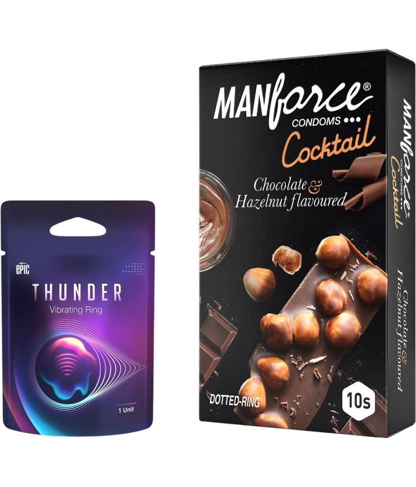     			MANFORCE Epic Thunder Vibe Ring for Men   Women with Cocktail Hazelnut   Chocolate 10s Condom  (10 Sheets)