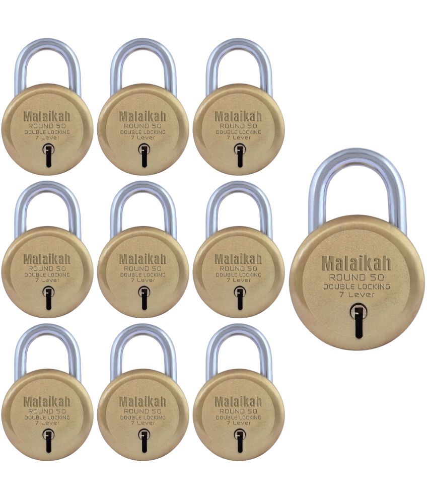     			Malaikah Gold 50 mm Padlock Double Locking 7 Lever With 3 Keys, Ideal for Gate, Shutter and Shop, Ideal for Gate, Shutter and Shop Made in Aligarh, India, Pack of 10