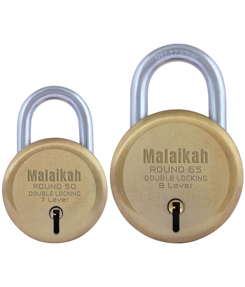     			Malaikah Locks Padlocks Pack Of 2 Gold 50mm And Gold 65mm Made In Aligarh India High-Security Padlocks With Stylish Gold Finish And 7-Lever Mechanism For Improved Protection