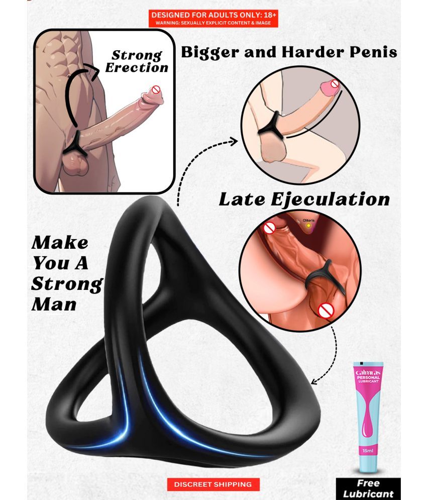     			Naughty Nights Time Delay Ring- 3 in 1 Strong Grip Ultra Soft Cock Ring for Erection | Black Color and Waterproof