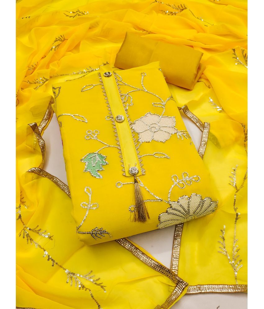     			Nayanthara Trends Unstitched Georgette Embellished Dress Material - Yellow ( Pack of 1 )