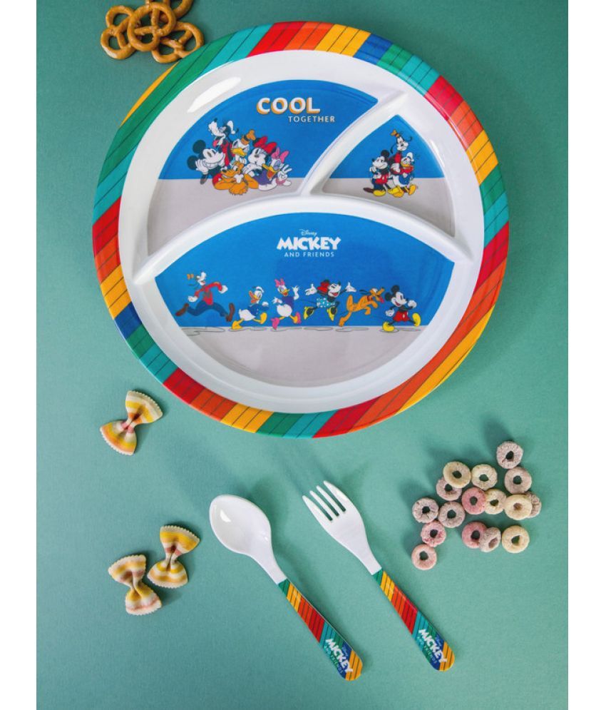     			Servewell Plate, Fork & Spoon - Mickey Printed Melamine Dinner Set ( Pack of 3 ) Multicolor