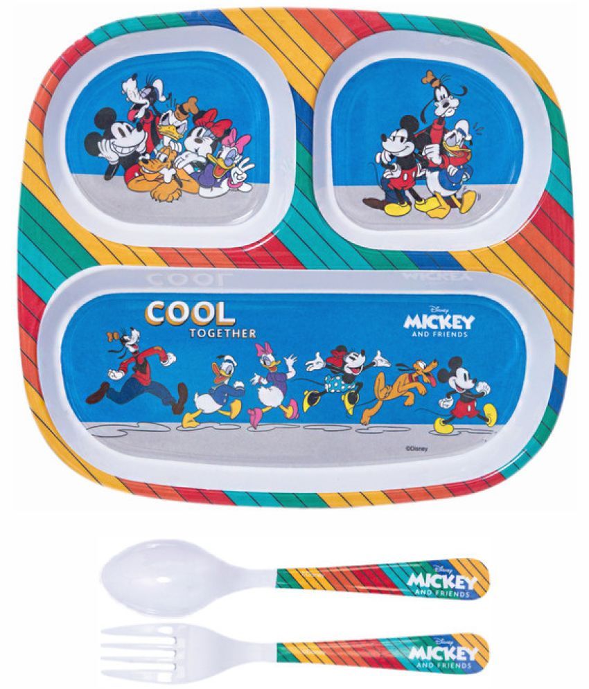     			Servewell Plate, Fork & Spoon - Mickey Printed Melamine Dinner Set ( Pack of 3 ) Multicolor