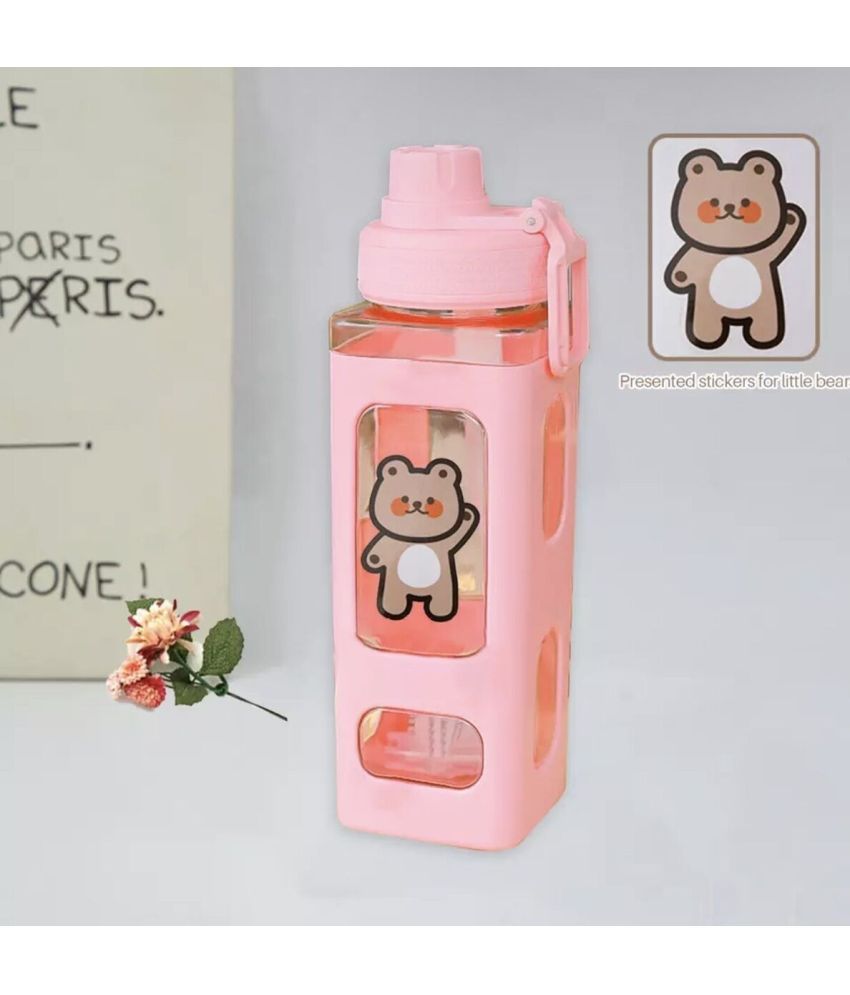     			Stysol Antic Square water bottle  Pink Plastic School Water Bottle 1000 mL ( Set of 1 )