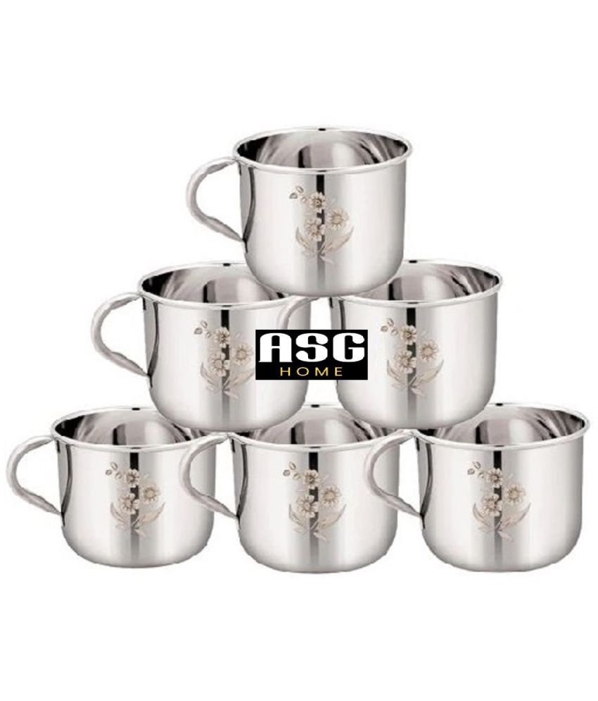     			ASG HOME Single Wall Tea Cup Floral Stainless Steel Tea Cup 120 ml ( Pack of 6 )