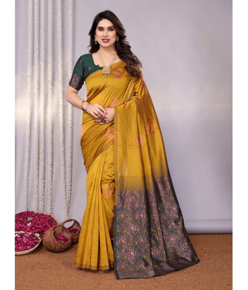     			BLEESBURY Banarasi Silk Woven Saree With Blouse Piece ( Mustard , Pack of 1 )