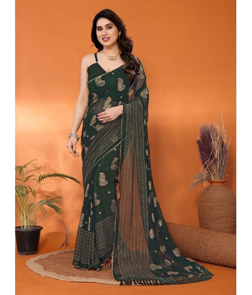     			BLEESBURY Georgette Self Design Saree With Blouse Piece ( Green , Pack of 1 )