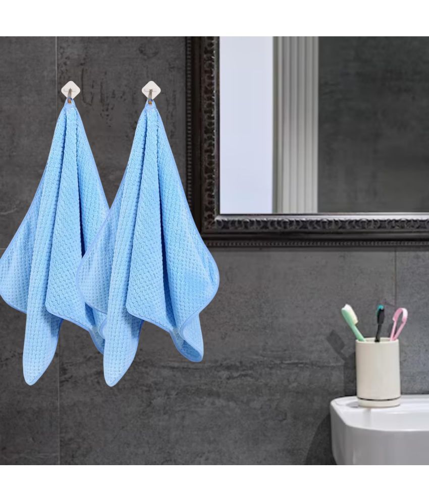     			BLUE HOME AND KITCHEN Pack of 2 Microfibre 301-350 -GSM Hand Towel ( Blue )