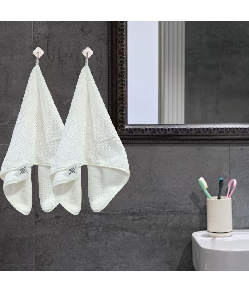     			BLUE HOME AND KITCHEN Pack of 2 Microfibre 301-350 -GSM Hand Towel ( White )